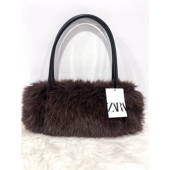 ZARA FAUX FUR SHOULDER BAG LIMITED EDITION WOMAN HANDBAG- BROWN 6233/510 - Picture 9 of 16